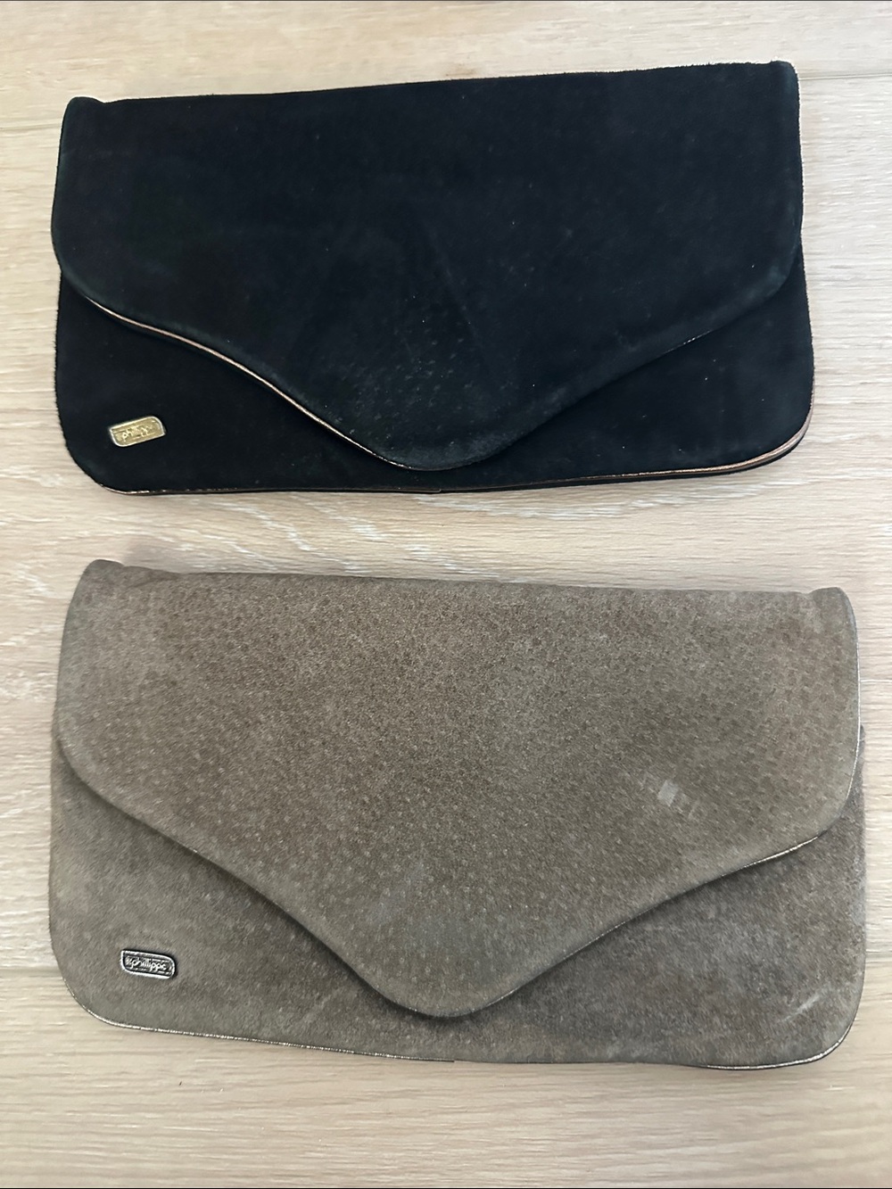 Suede Envelope Clutch - Black and Taupe
